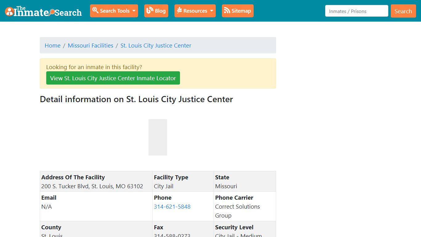 Information on St. Louis City Justice Center - The Inmate Search